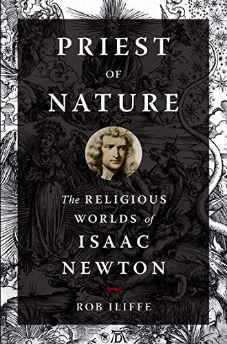 Book cover: portrait of Isaac Newton with ornate, dark background.