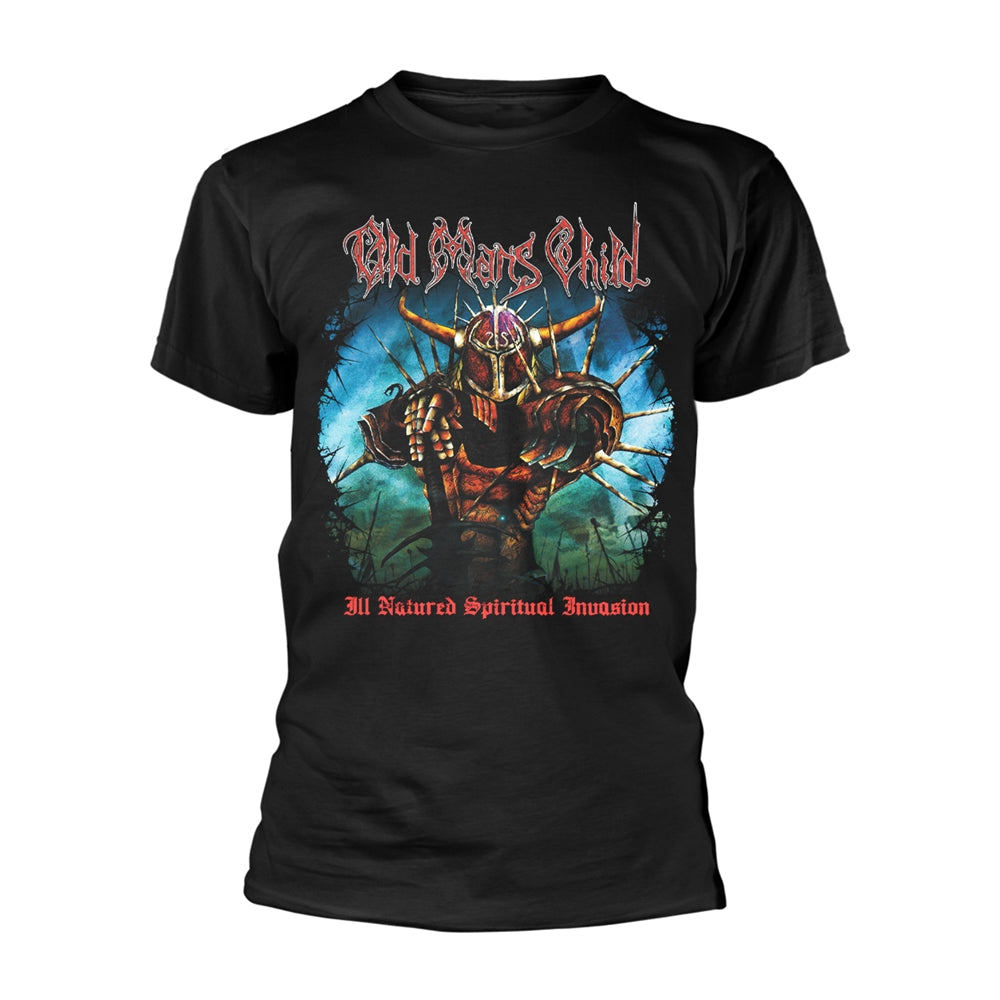 Black t-shirt with horned figure and band logo “Old Bears Child”.