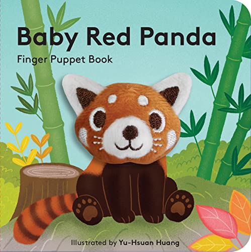 Book cover featuring a fluffy red panda finger puppet with bamboo.