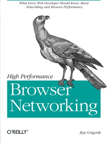 Book cover with a hawk illustration and title “High Performance Browser Networking”.