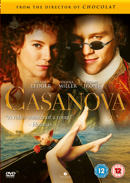 "Casanova DVD cover featuring a man and woman with a pig in a gondola."