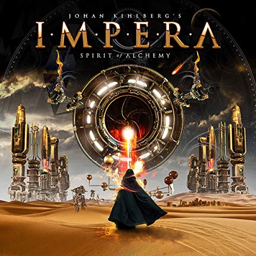 Album cover for Impera’s “Spirit Of Alchemy” featuring a futuristic landscape.