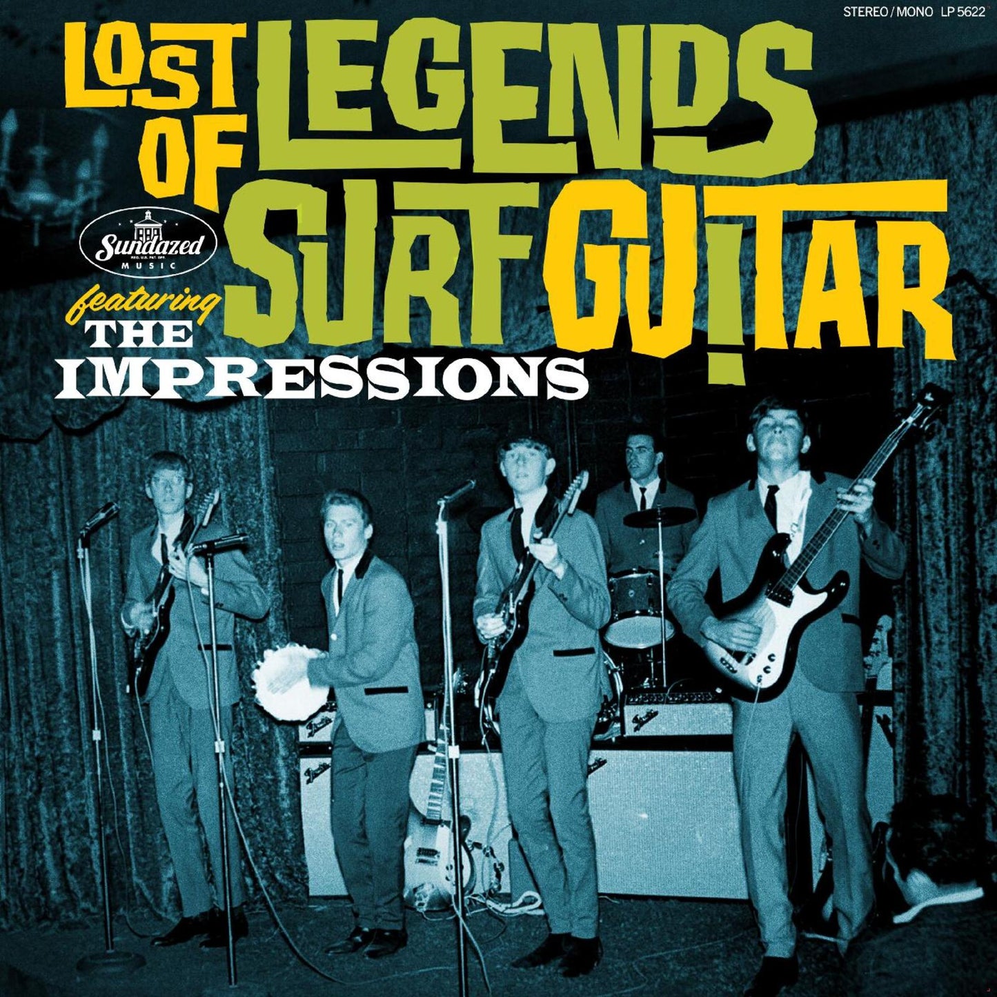 Vintage vinyl album cover featuring a 1960s surf rock band, The Impressions.