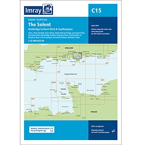 Imray nautical chart C15 showing The Solent, Bembridge to Hurst Point and Southampton.