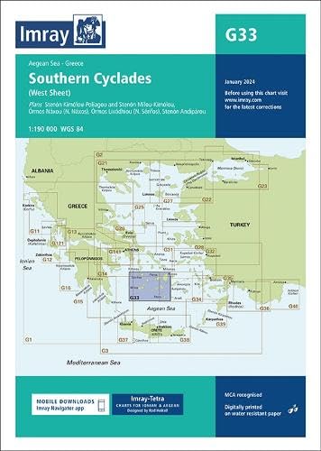 Nautical chart of the Southern Cyclades, Greece, showing islands and sea depths.