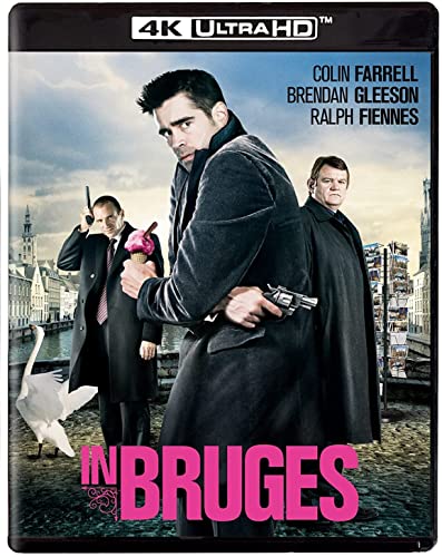 In Bruges" Blu-ray cover featuring Colin Farrell, Brendan Gleeson, and Ralph Fiennes.