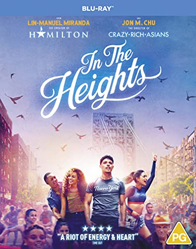 In The Heights" Blu-ray cover featuring a street scene and cast members.