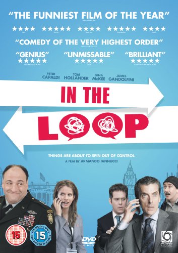 DVD cover for “In The Loop” featuring cast and political imagery.