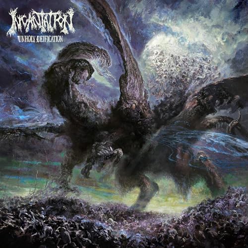 Album cover for Incantation’s “Unholy Deification” featuring dark, chaotic artwork.
