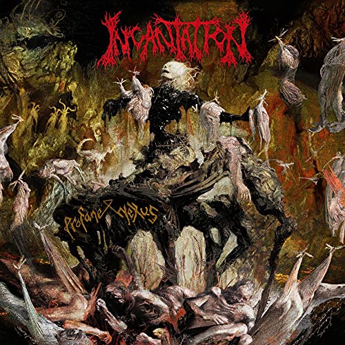 Dark, detailed album cover with a central figure surrounded by grotesque imagery.