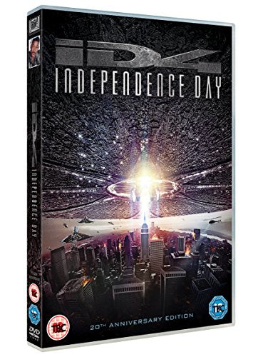 Independence Day" DVD cover featuring a massive spaceship over a city.