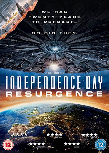 DVD cover for "Independence Day: Resurgence" featuring a spaceship and Earth.