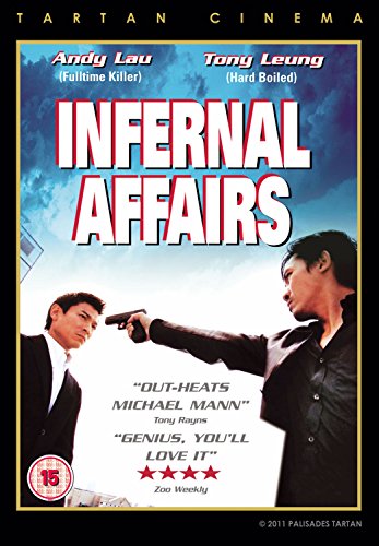 DVD cover for "Infernal Affairs" featuring two men pointing guns at each other.