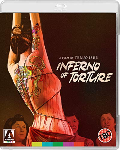Blu-ray cover for "Inferno of Torture" featuring a bound woman with body art.