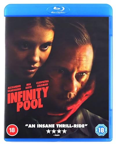 Blu-ray cover for "Infinity Pool" featuring two distressed faces.