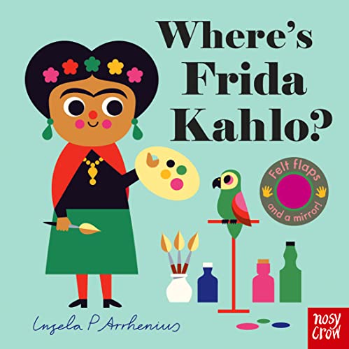 Illustrated book cover featuring Frida Kahlo with felt flaps and a parrot.
