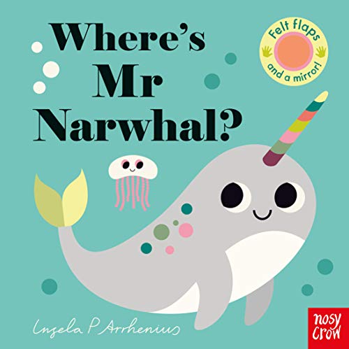 Book cover with a grey narwhal, jellyfish, and colorful felt flaps.