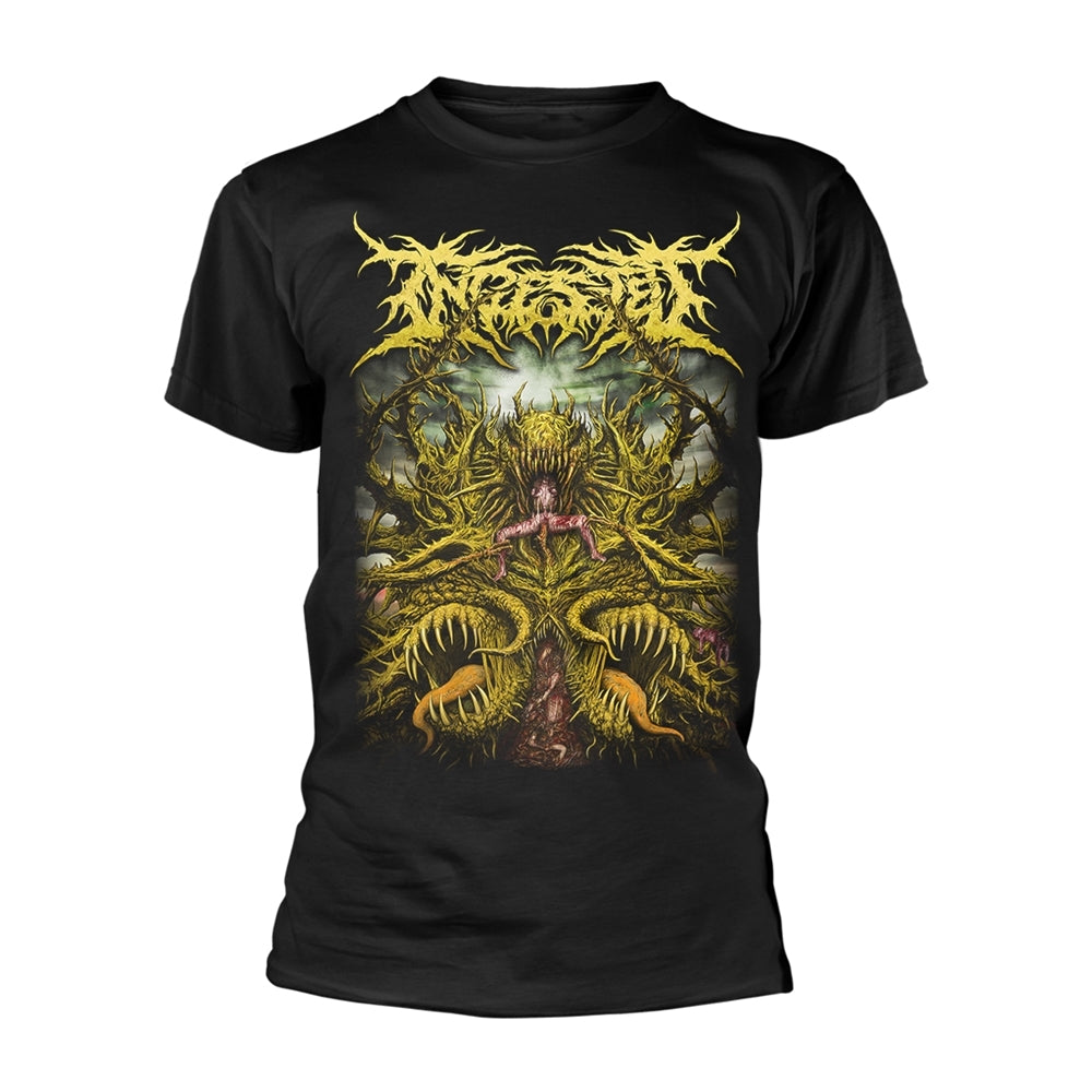 Black t-shirt with detailed, grotesque illustration of a monstrous figure.