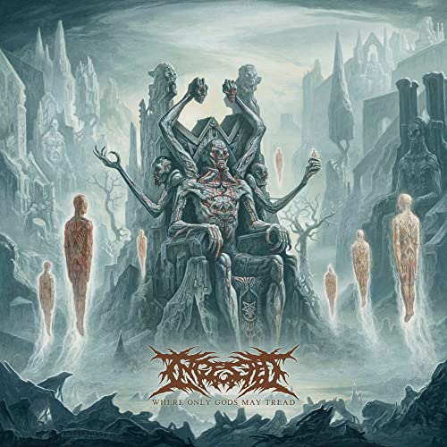 Dark fantasy album cover featuring a monstrous, multi-limbed figure on a throne.