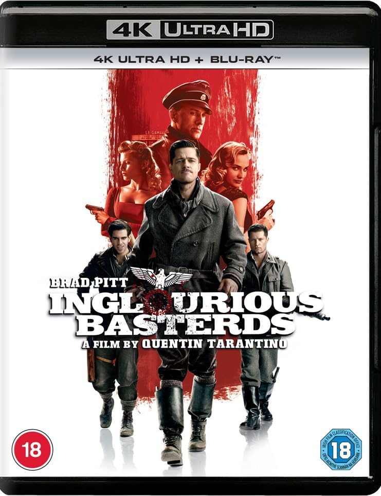 4K Ultra HD Blu-ray cover for Inglourious Basterds featuring Brad Pitt and other characters.