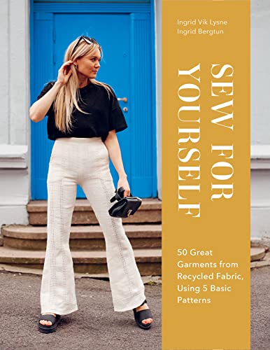 Book cover with a woman in flared pants standing by a blue door.