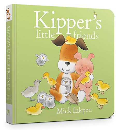 Kipper the dog and a piglet surrounded by small birds and a hedgehog.