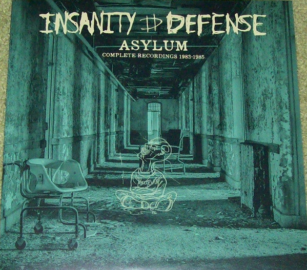 TeCian-toned album cover of a derelict asylum hallway with a baby walker and sketch.