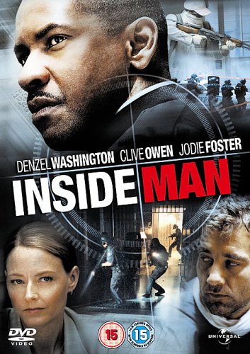 "DVD cover for 'Inside Man' featuring Denzel Washington, Clive Owen, and Jodie Foster."