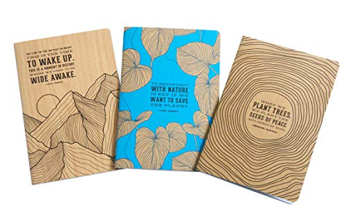 Three large notebooks with nature-themed covers and inspirational quotes.