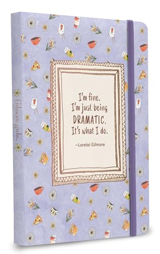Purple "Gilmore Girls" notebook with food illustrations and a quote.