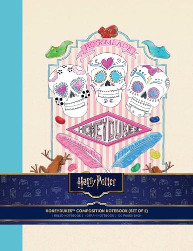 Two Harry Potter Honeydukes composition notebooks with skull and candy design.