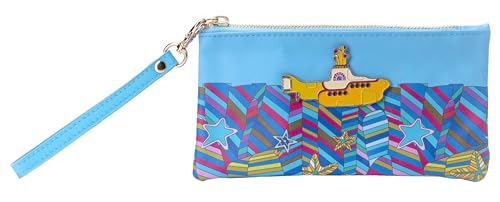 Blue pencil pouch with a yellow submarine and colorful patterned base.