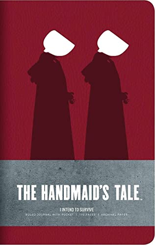 Red journal cover featuring silhouettes of two handmaids in white bonnets and text below.