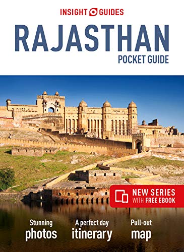 Rajasthan travel guide cover with image of Amber Fort and text.