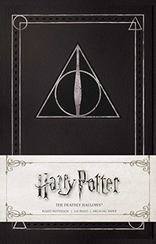 Black notebook with silver Deathly Hallows symbol and “Harry Potter” text.
