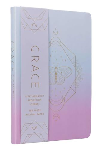 Pink and blue journal titled "GRACE" with a gold butterfly design.