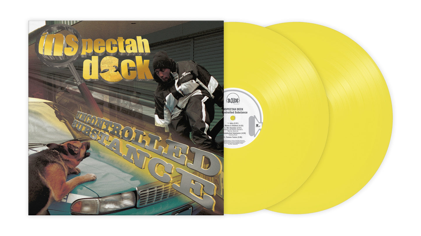 Yellow vinyl record featuring Inspectah Deck album cover with a portrait.