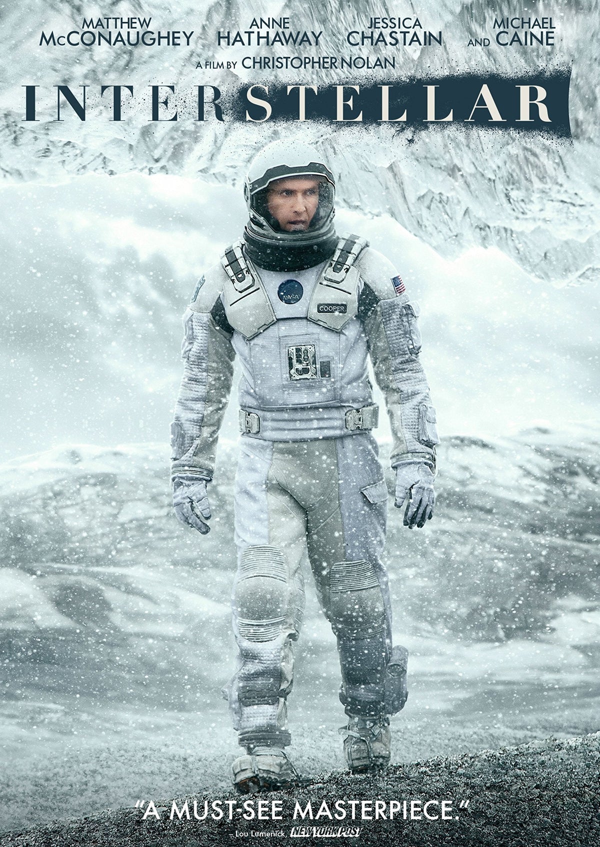 “Interstellar” DVD cover featuring Matthew McConaughey as an astronaut in a snowy landscape.