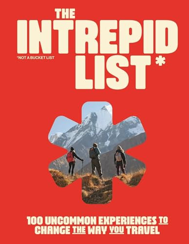 Book cover titled The Intrepid List featuring three hikers in front of snowy mountains.