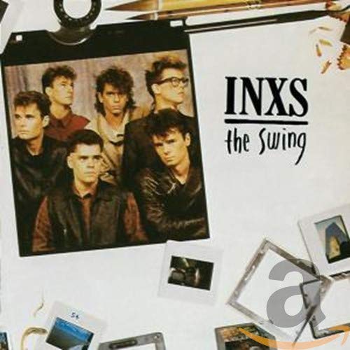 INXS "The Swing" CD cover with band photo and scattered polaroids.