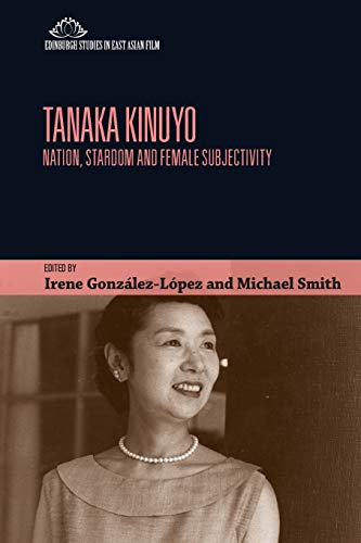Book cover with a portrait of Tanaka Kinuyo and text in pink and black.