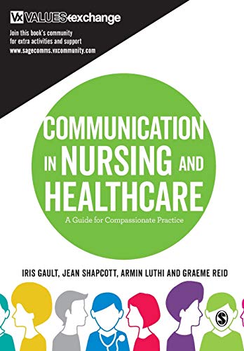 Book cover: "Communication in Nursing and Healthcare" with diverse illustrated figures.