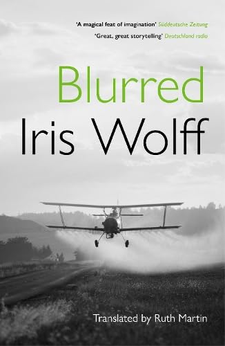 Book cover for Blurred by Iris Wolff featuring a biplane flying over a field.