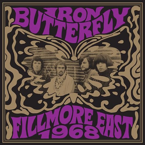 Iron Butterfly album cover, Fillmore East 1968, band photo with psychedelic design.