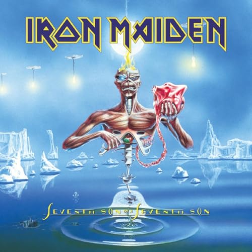 Iron Maiden album cover: a muscular figure in a wintry, surreal landscape.