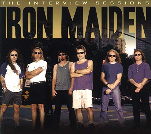 Iron Maiden band members standing on a city street, CD cover.