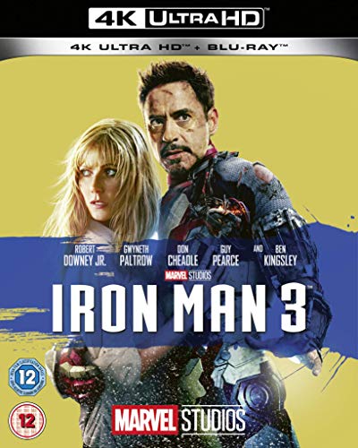 Iron Man 3 UHD Blu-ray cover featuring Robert Downey Jr. and Gwyneth Paltrow.