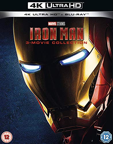 Iron Man helmet on Blu-ray case, labeled “4K Ultra HD” and “3-Movie Collection”.