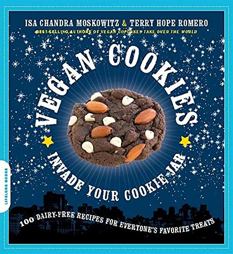 Book cover: “Vegan Cookies” with a chocolate cookie and starry background.
