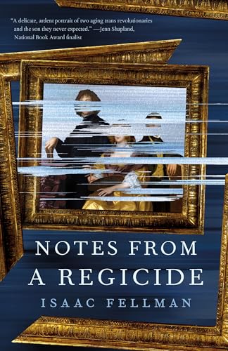 Book cover: distorted portrait in ornate gold frame, dark blue background.